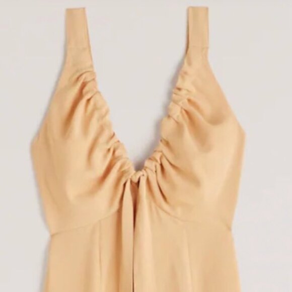 Abercrombie & Fitch Cinched Neckline Midi Slip Dress with Slit Very Light Orange - Picture 2 of 6